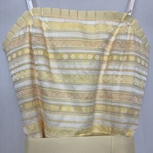 Vintage 90s KIR yellow embroidered tea length midi dress cocktail semi formal 4